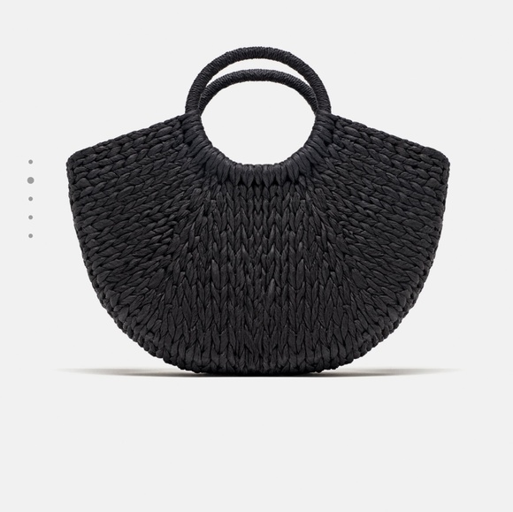 Zara Handbags - Zara black round strap basket woven tote bag NWT
